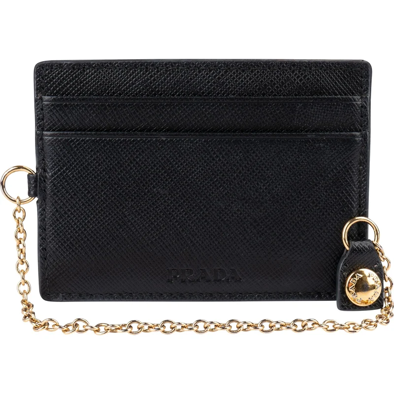 Prada Saffiano Leather Chain Clip Cardholder