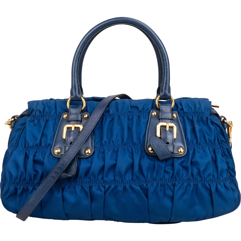 Prada Blue Tessuto Gaufre Satchel Handbag