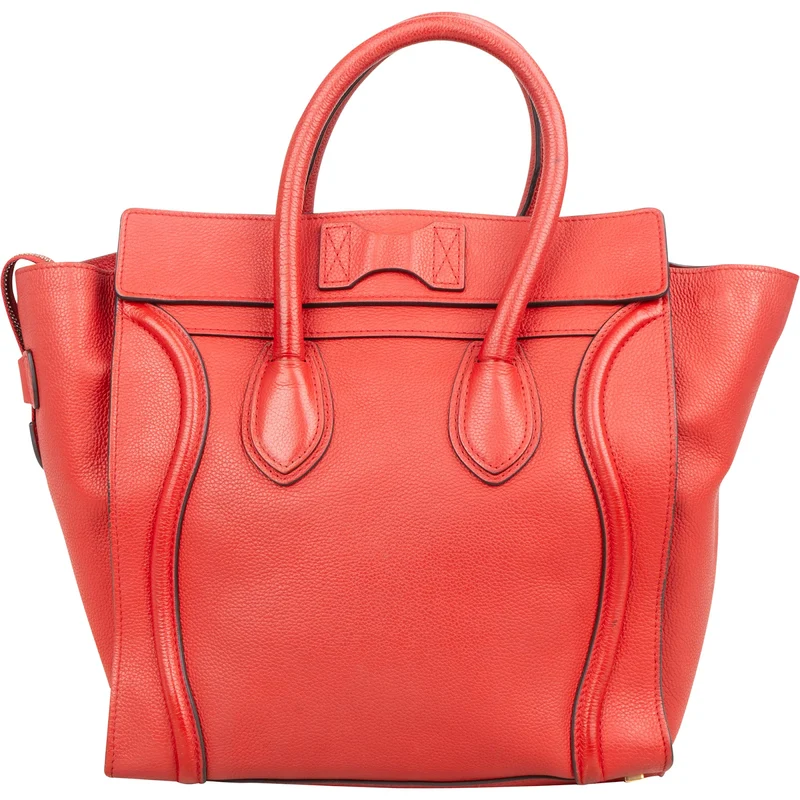 Céline Red Drummed Calfskin Luggage Handbag
