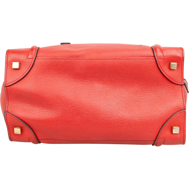 Céline Red Drummed Calfskin Luggage Handbag