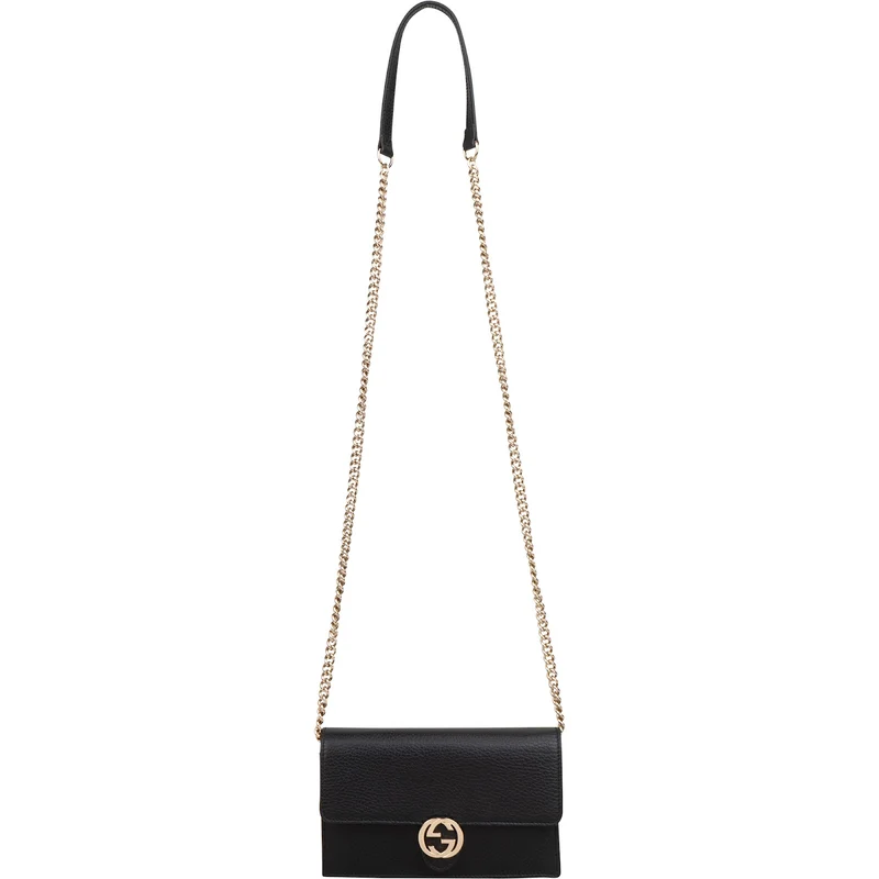 Gucci Black Leather Interlocking GG Wallet On Chain Crossbody Bag