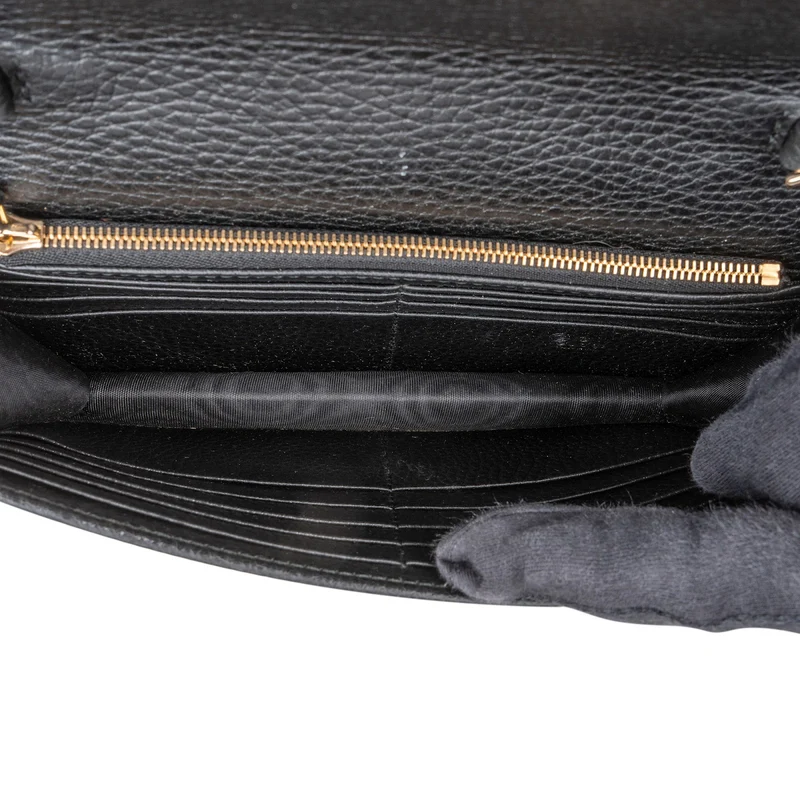 Gucci Black Leather Interlocking GG Wallet On Chain Crossbody Bag