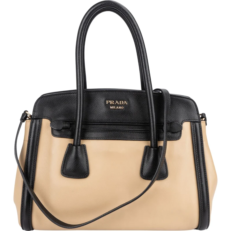 Prada Saffiano Bicolor Leather City Tote Handbag