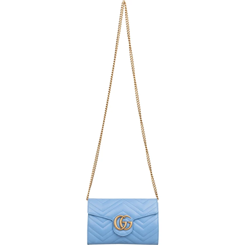 Gucci Chevron Matelassé Leather GG Marmont Wallet On Chain Crossbody Bag