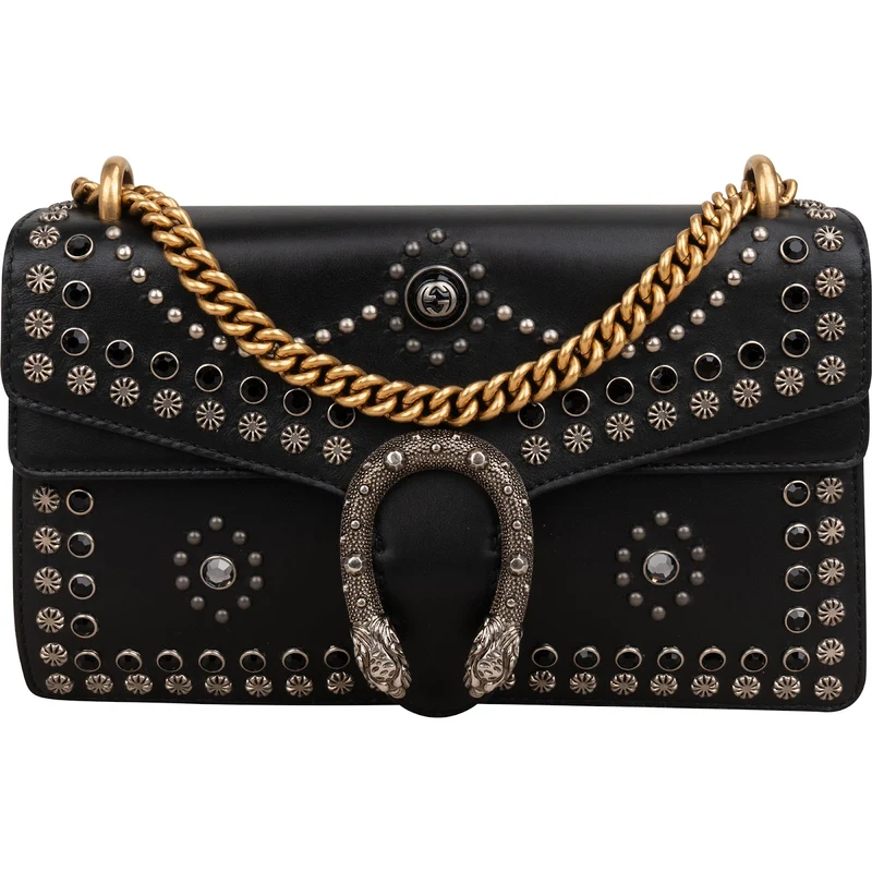 Gucci Black Soft Leather Dionysus Studded Shoulder Bag