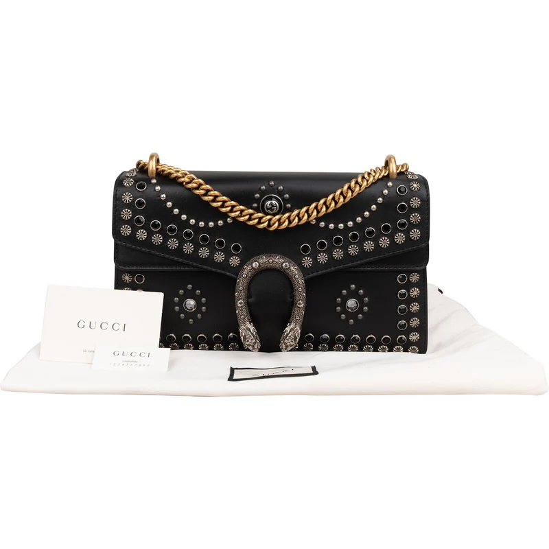 Gucci Black Soft Leather Dionysus Studded Shoulder Bag