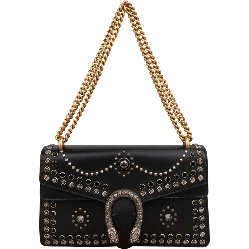 Gucci Black Soft Leather Dionysus Studded Shoulder Bag