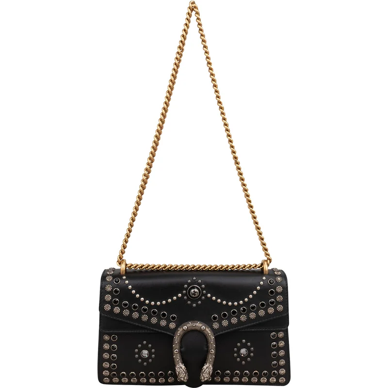 Gucci Black Soft Leather Dionysus Studded Shoulder Bag