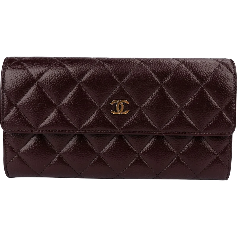 Chanel Quilted Maroon Caviar Leather Classic Flap Wallet
