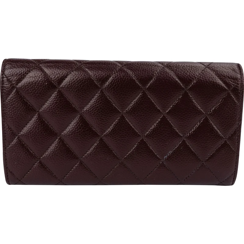 Chanel Quilted Maroon Caviar Leather Classic Flap Wallet