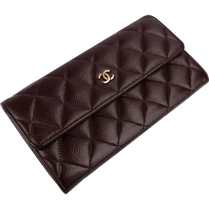 Chanel Quilted Maroon Caviar Leather Classic Flap Wallet