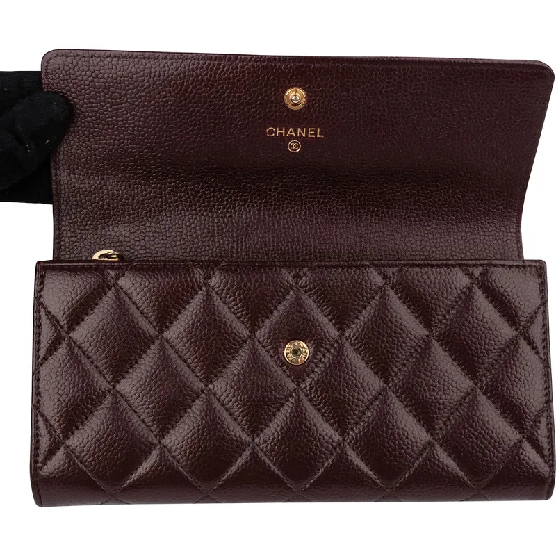 Chanel Quilted Maroon Caviar Leather Classic Flap Wallet