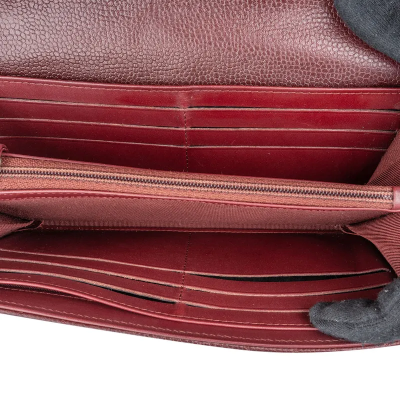 Chanel Quilted Maroon Caviar Leather Classic Flap Wallet
