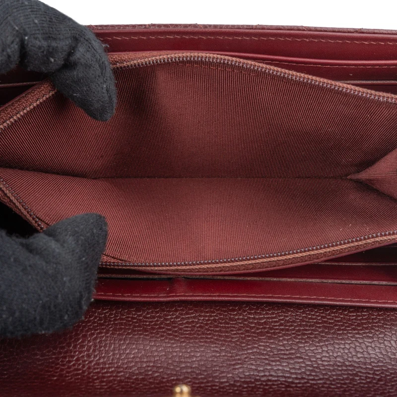 Chanel Quilted Maroon Caviar Leather Classic Flap Wallet