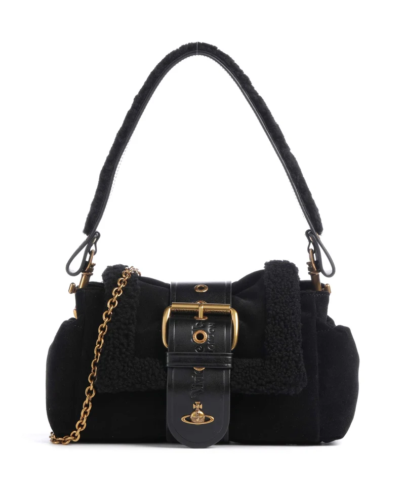 Vivienne Westwood Hazel Treasure Shearling Suede Schultertasche black