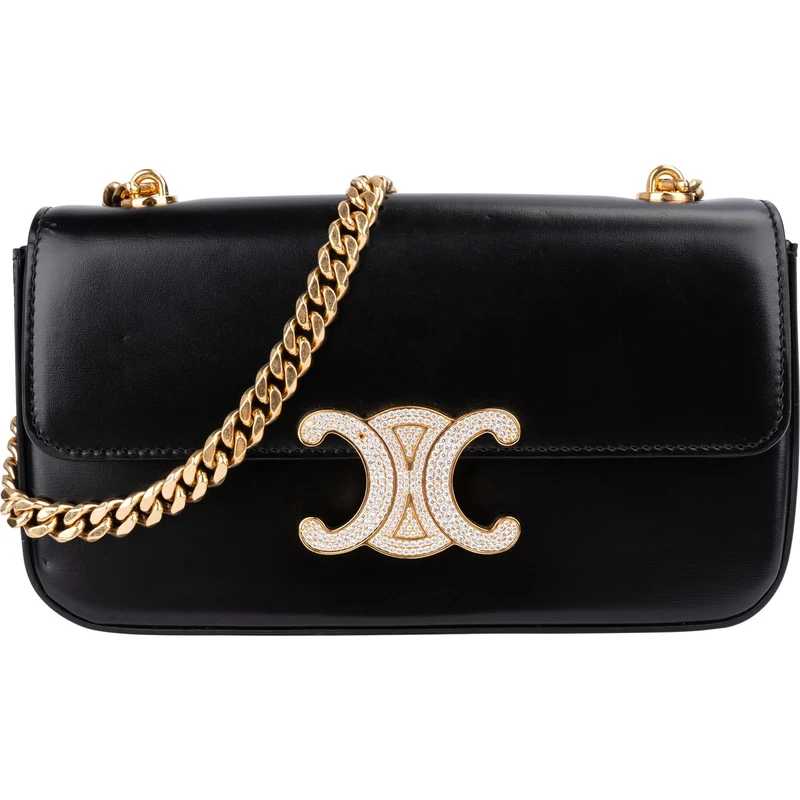 Celine Shiny Calfskin Crystal Claude Triomphe Shoulder Bag