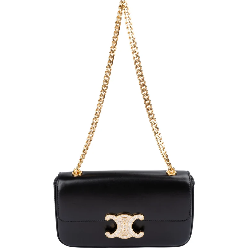 Celine Shiny Calfskin Crystal Claude Triomphe Shoulder Bag