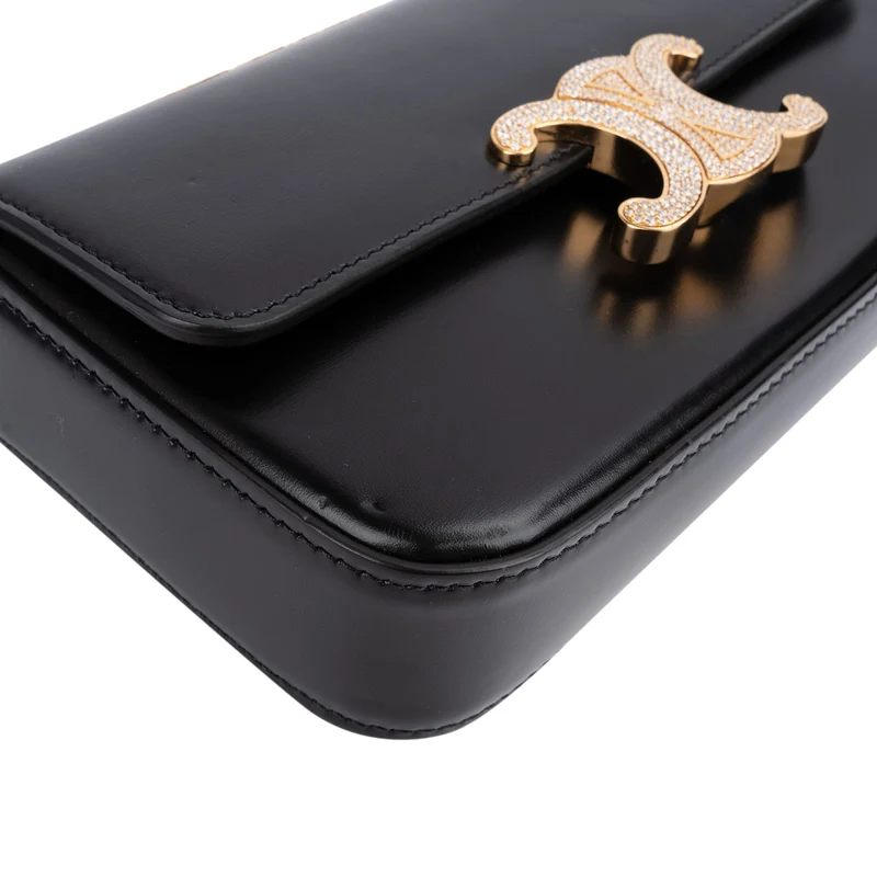 Celine Shiny Calfskin Crystal Claude Triomphe Shoulder Bag