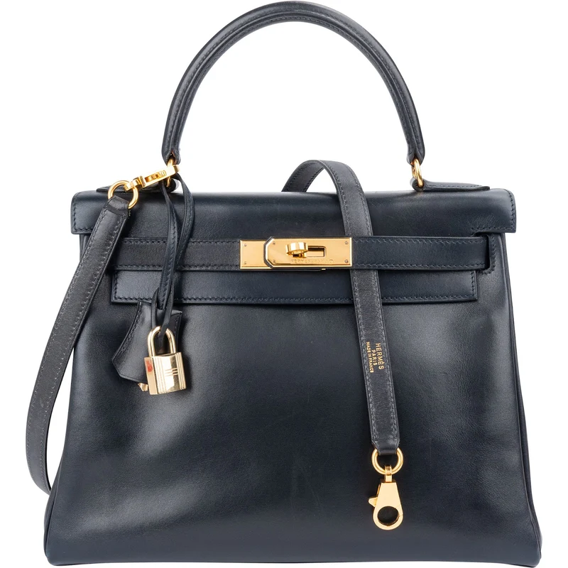 Hermès Blue Boxcalf Leather Kelly 28 Handbag