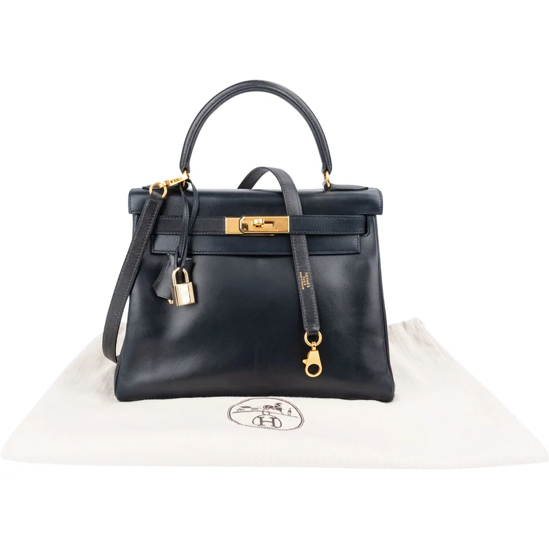 Hermès Blue Boxcalf Leather Kelly 28 Handbag