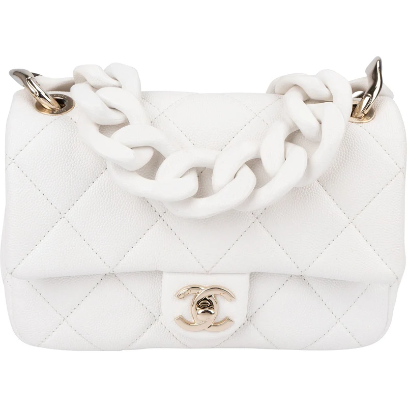Chanel Quilted Caviar Leather Chunky Chain Rectangular Single Flap Shoulder Bag