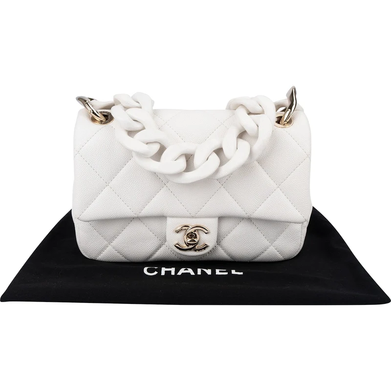 Chanel Quilted Caviar Leather Chunky Chain Rectangular Single Flap Shoulder Bag