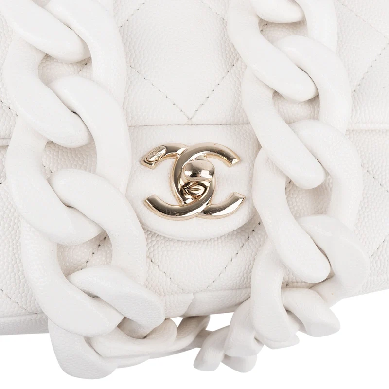Chanel Quilted Caviar Leather Chunky Chain Rectangular Single Flap Shoulder Bag