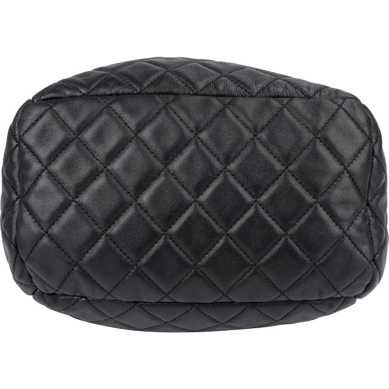Chanel Quilted Lambskin Palladium CC Drawstring Bucket Handbag