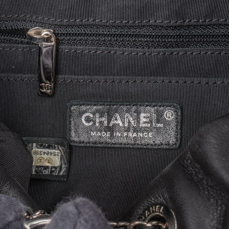 Chanel Quilted Lambskin Palladium CC Drawstring Bucket Handbag