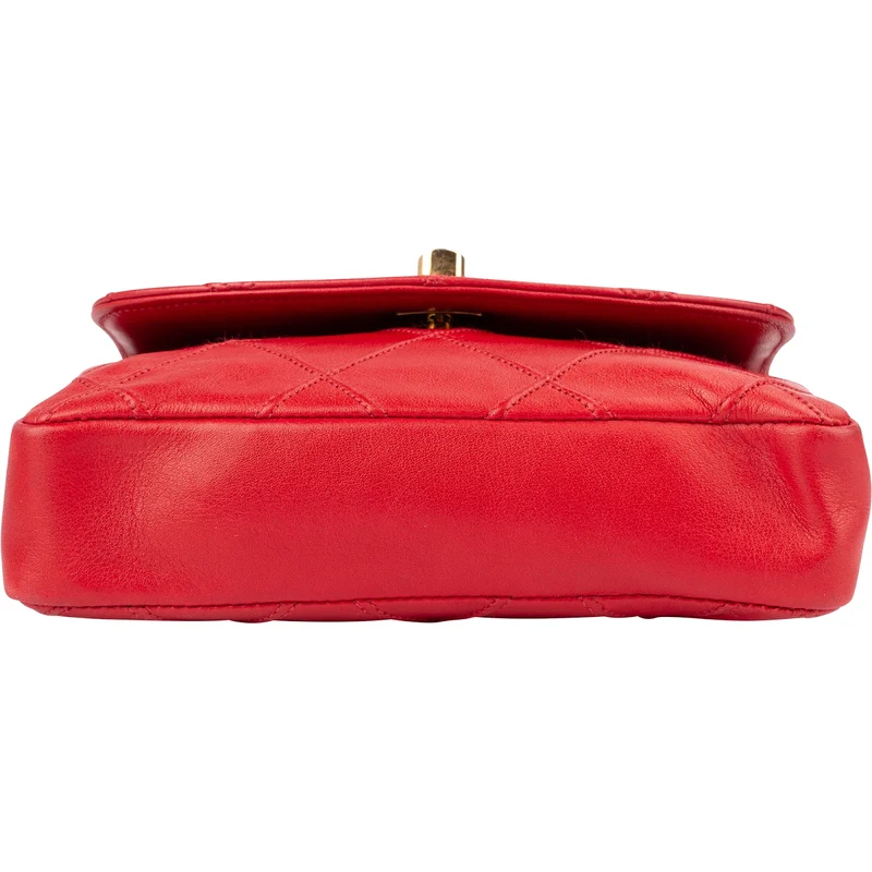 Chanel Red Quilted Stitched Lambskin Vintage CC Belt Crossbody Bag