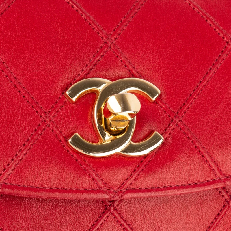 Chanel Red Quilted Stitched Lambskin Vintage CC Belt Crossbody Bag