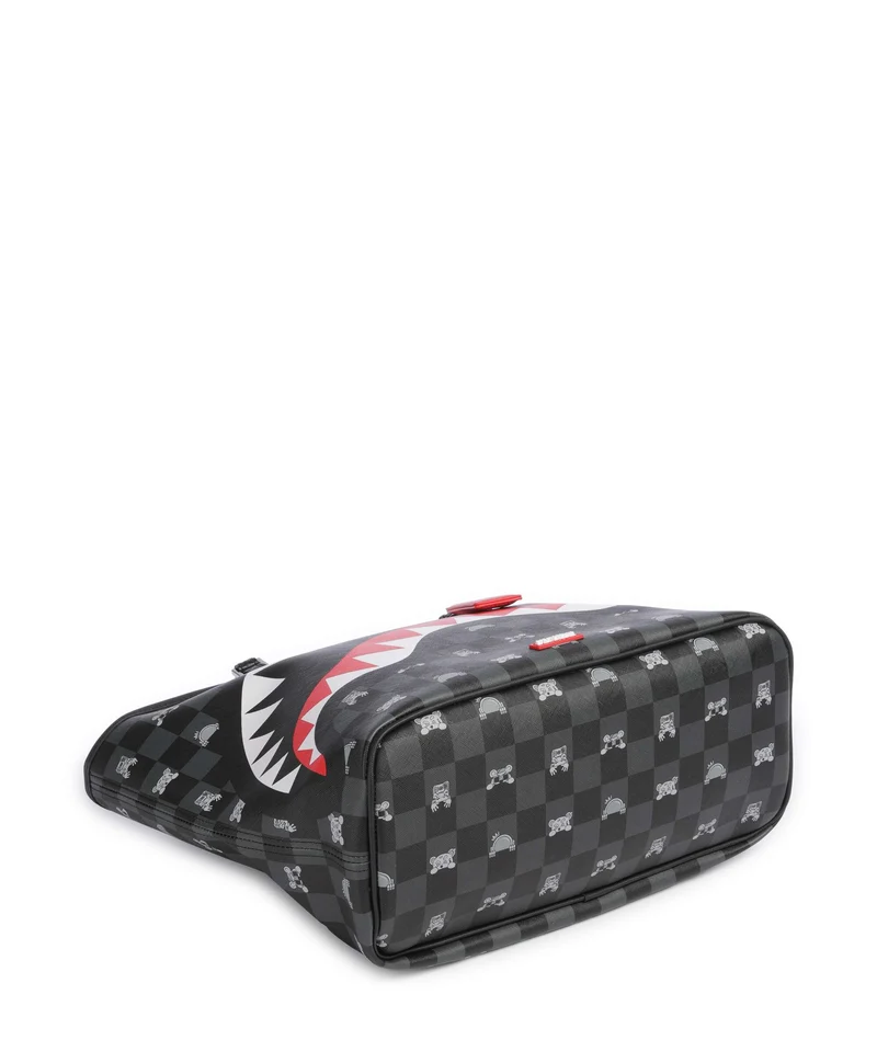 Sprayground Gray Peeking Character Check Shopper black