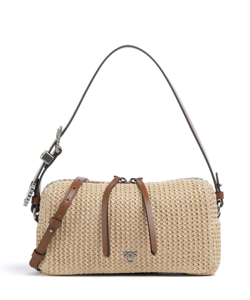 Pinko Schultertasche paglia/cuoio/old silver