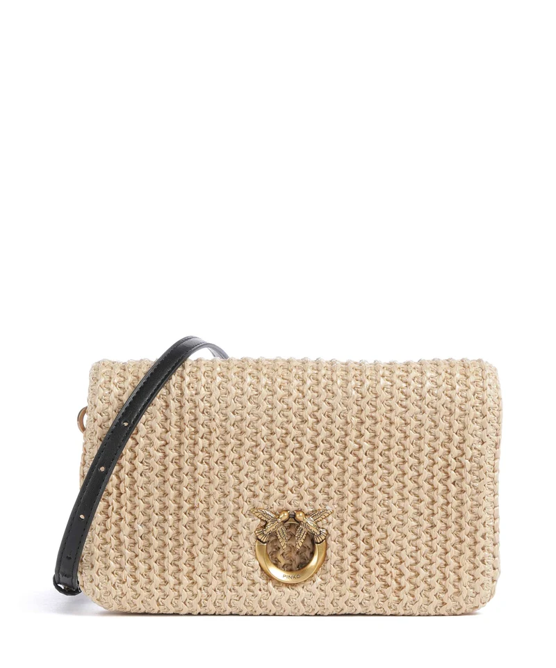 Pinko Love Click Soft Horizontal Mini Umhängetasche rafia/nero/antique gold