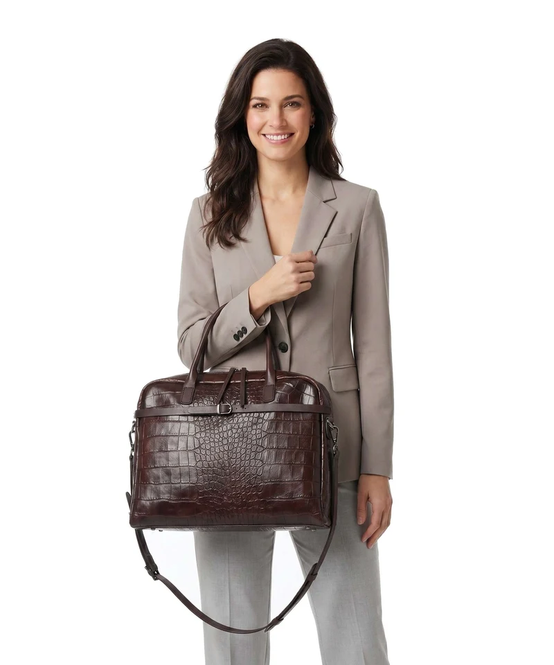 Castelijn & Beerens Croco Lisa Aktentasche mocca