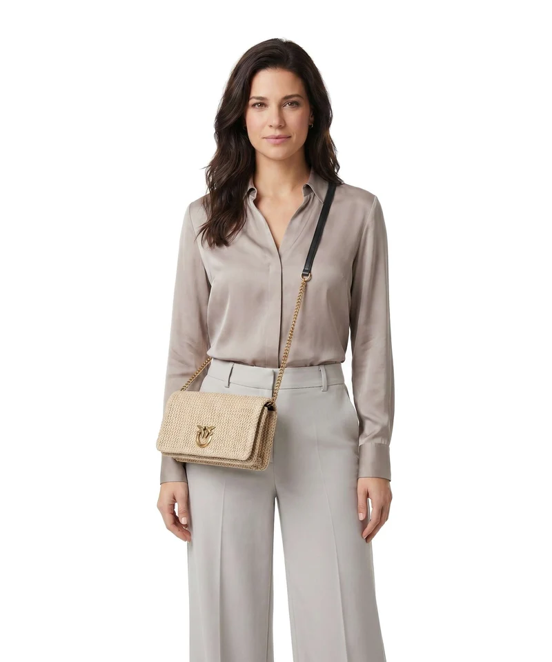 Pinko Love Click Soft Horizontal Classic Umhängetasche rafia/nero/antique gold
