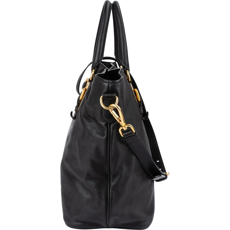 Prada Black Soft Calfskin Buckle Tote Handbag