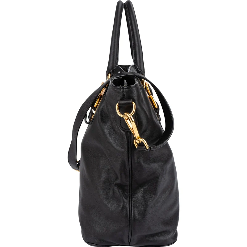 Prada Black Soft Calfskin Buckle Tote Handbag