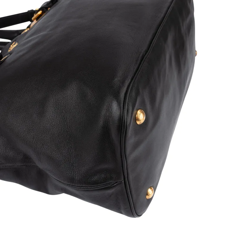 Prada Black Soft Calfskin Buckle Tote Handbag