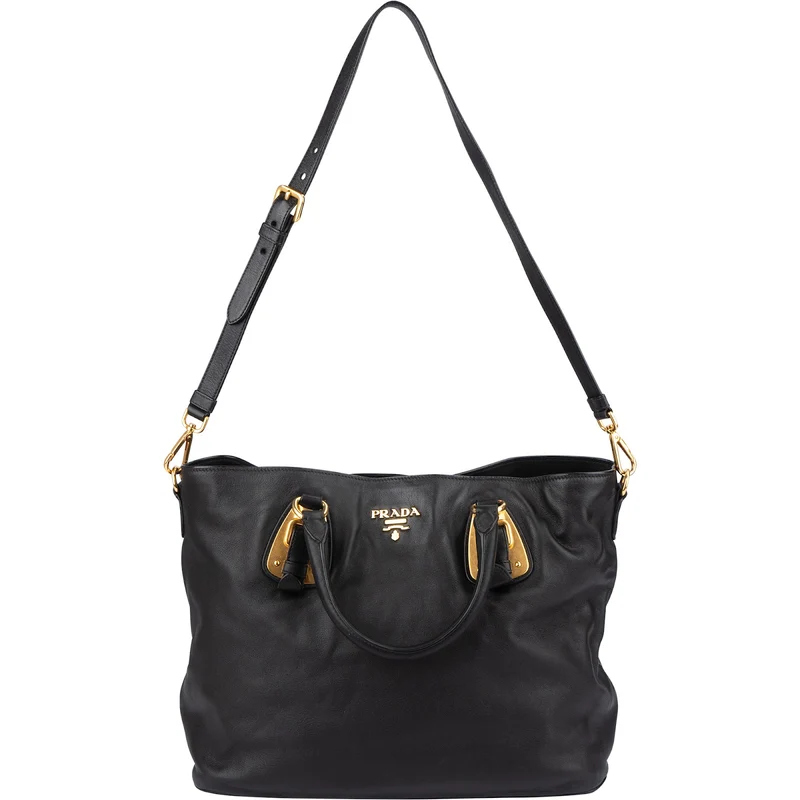Prada Black Soft Calfskin Buckle Tote Handbag