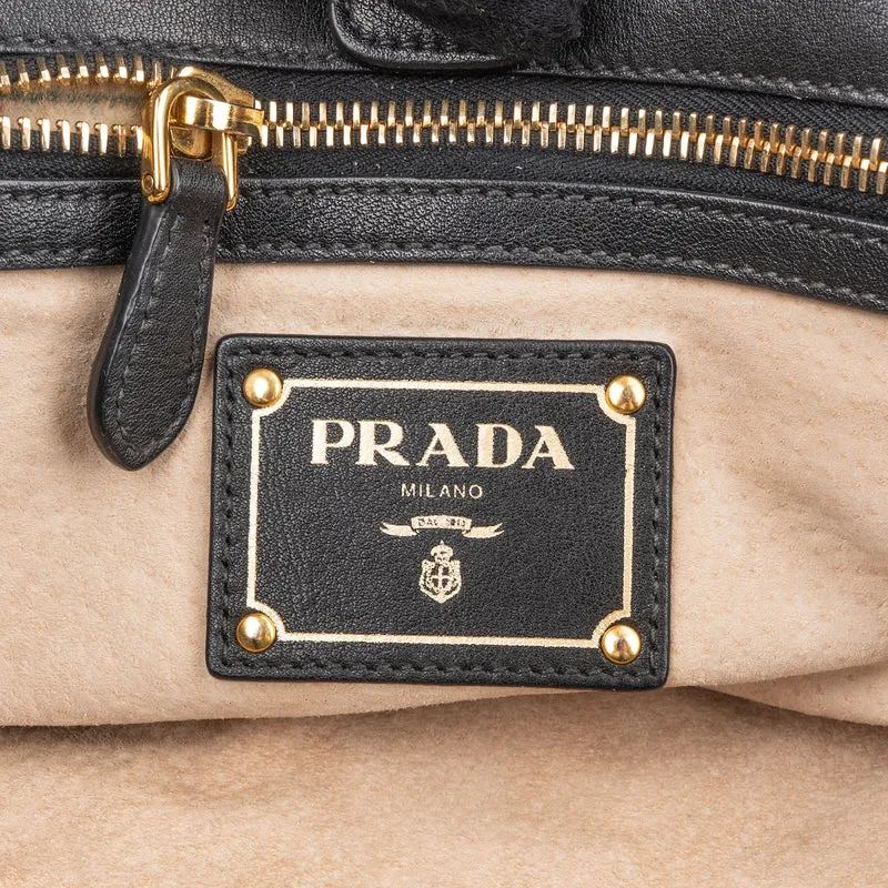 Prada Black Soft Calfskin Buckle Tote Handbag