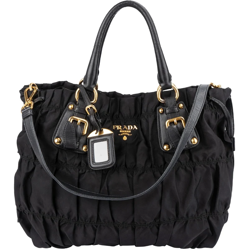 Prada Black Tessuto Gaufre Drawstring Tote Handbag