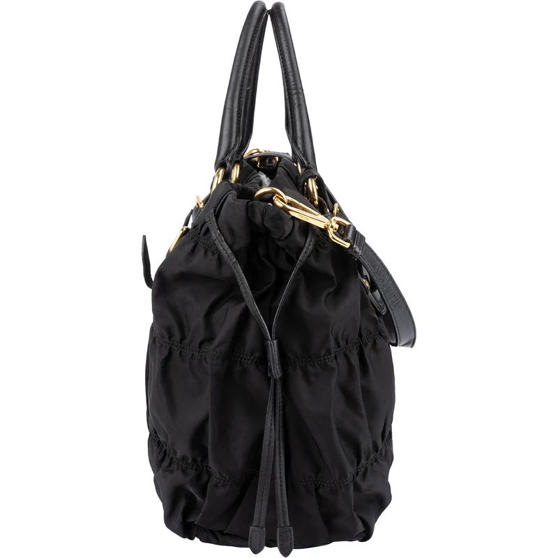 Prada Black Tessuto Gaufre Drawstring Tote Handbag