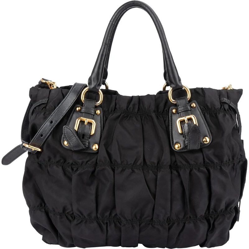 Prada Black Tessuto Gaufre Drawstring Tote Handbag