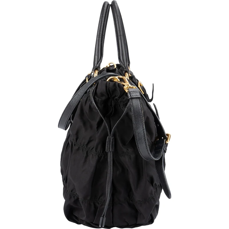 Prada Black Tessuto Gaufre Drawstring Tote Handbag