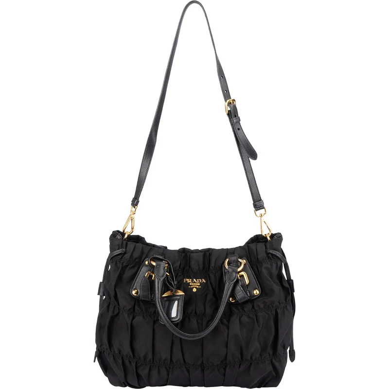 Prada Black Tessuto Gaufre Drawstring Tote Handbag