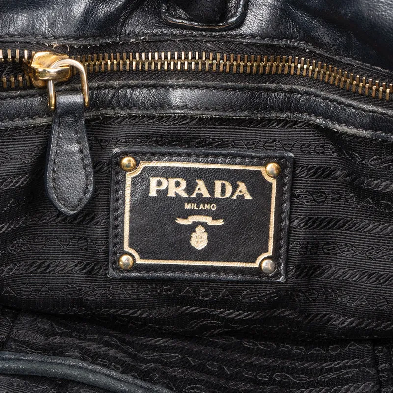 Prada Black Tessuto Gaufre Drawstring Tote Handbag