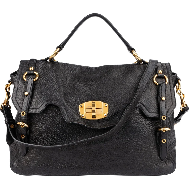 Miu Miu Pebbled Leather Turnlock Satchel Handbag