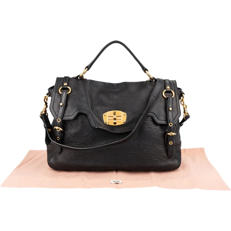 Miu Miu Pebbled Leather Turnlock Satchel Handbag