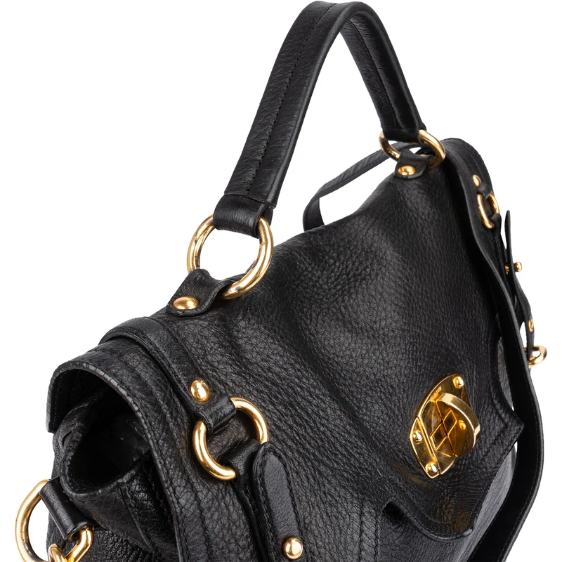 Miu Miu Pebbled Leather Turnlock Satchel Handbag
